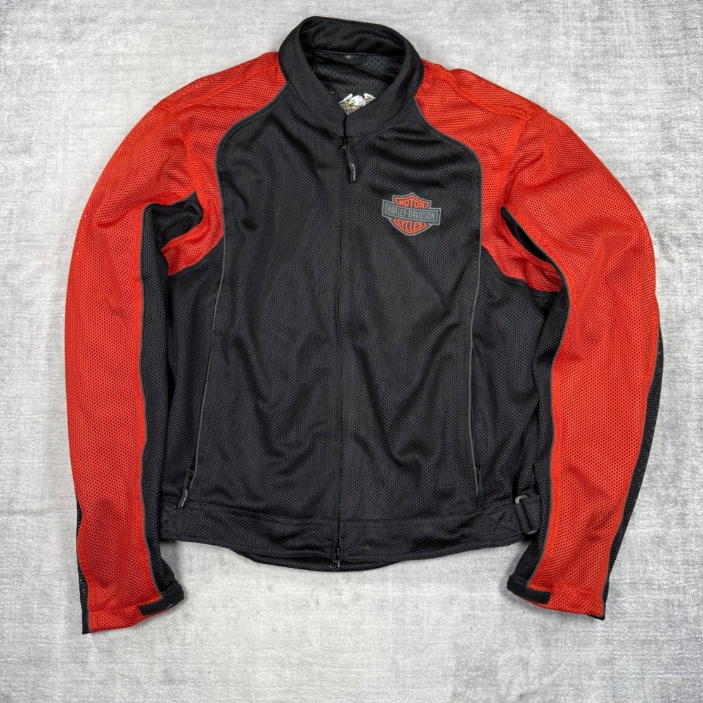 Harley Davidson  Jacket Womens XL Black Red Biker Moto Bar & Shield